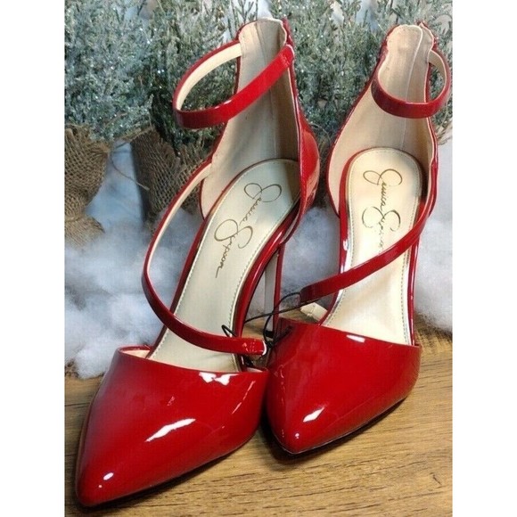 NEW Jessica Simpson Size 10M T- Strap Stilleto Pumps Holiday Candy Apple Red NYE - Picture 4 of 9
